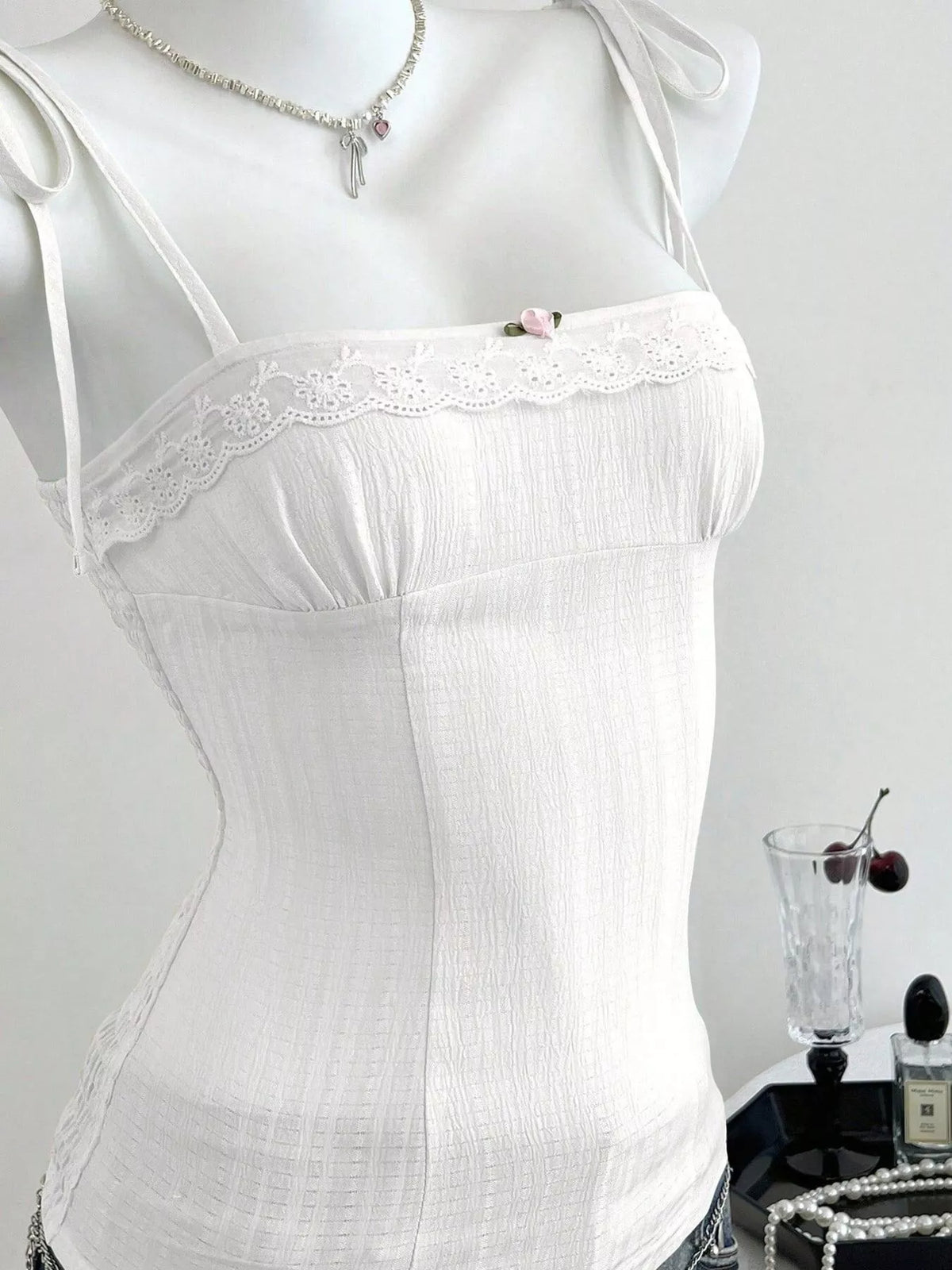 Lace-trimmed Tie Shoulder Cami (10)