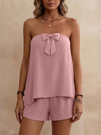 Bowknot Tube Top Shorts Set