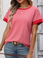 Striped Ribbed Knit Short Sleeve T-shirt (5)