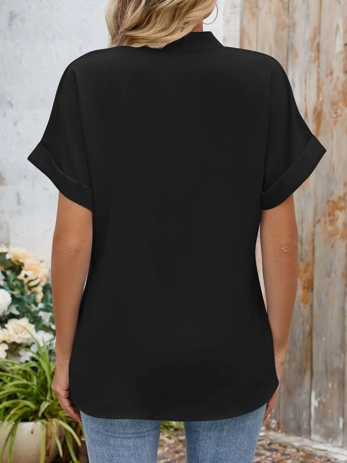 Notched Short Sleeve Blouse (25)