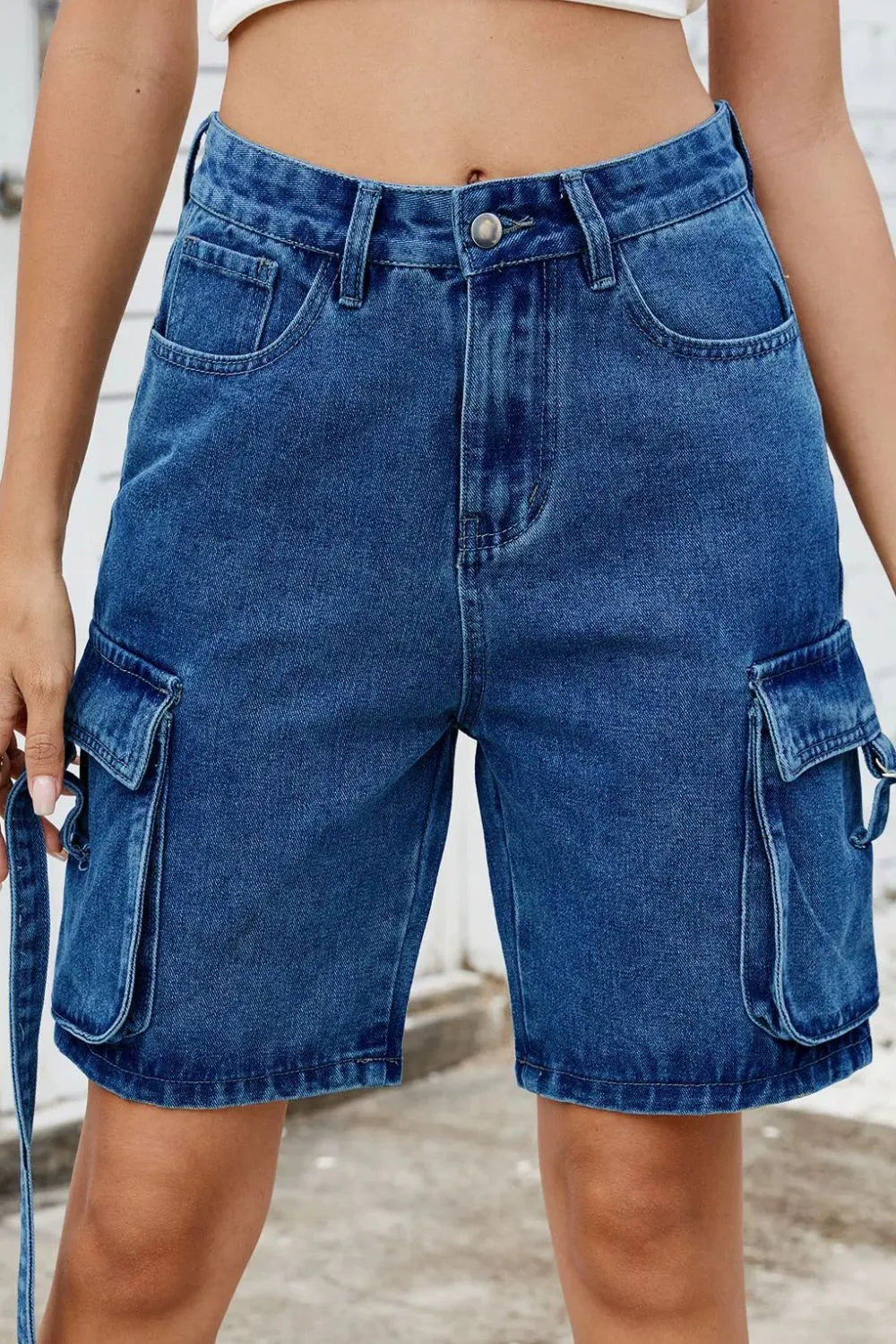 Washed Cargo Denim Shorts (6)