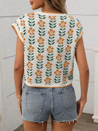 Flower Round Neck Short Sleeve Knit Top (14)