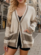 Contrast Button Up Long Sleeve Cardigan (11)