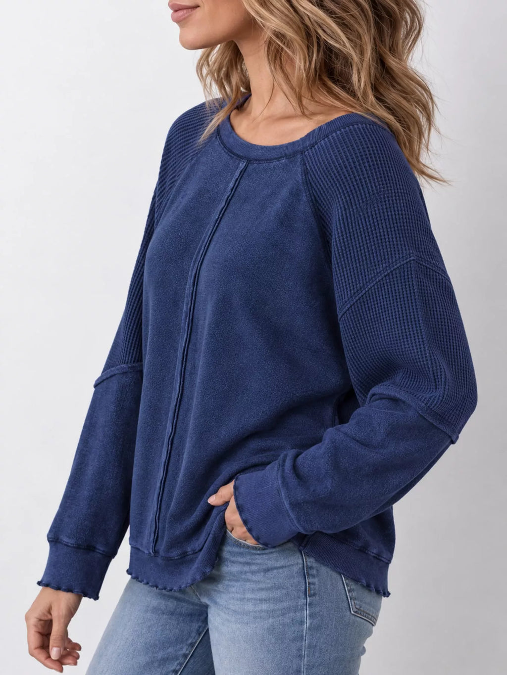 Waffle Knit Raglan Sleeve Sweatshirt (21)