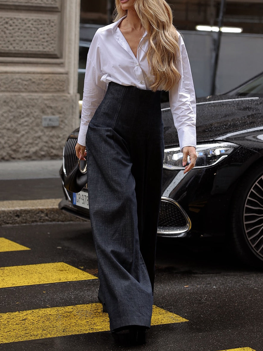 Elegant High-waist Wide-leg Jeans photo 1