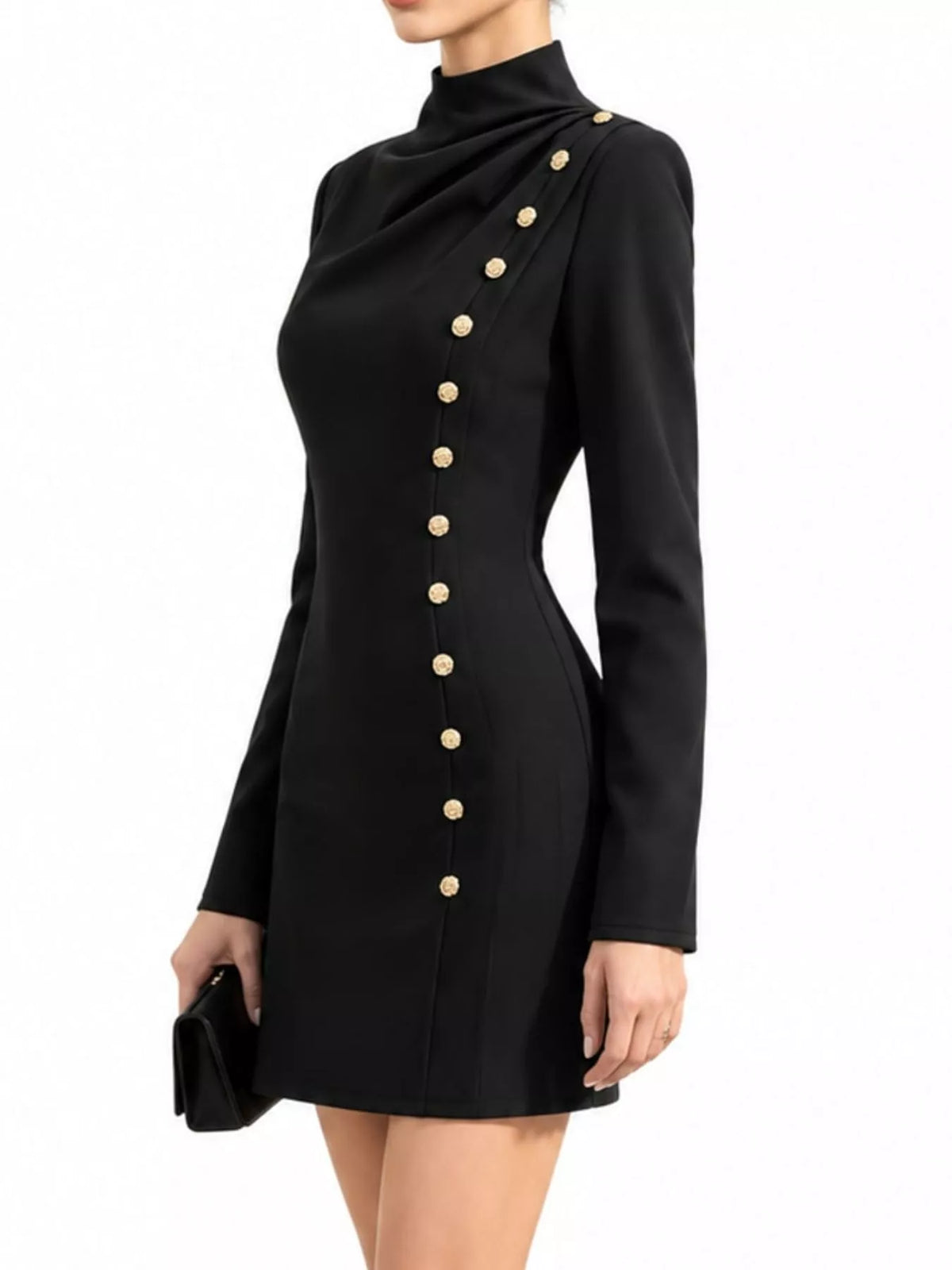 Full Size Decorative Button Mock Neck Mini Dress Plus (7)