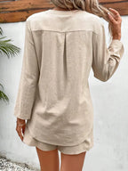Notched Long Sleeve Top Shorts Set (2)