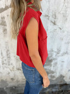 Full Size Button Down Cap Sleeve Linen Shirt Plus (6)