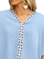 Oversized Contrast V-neck Half Sleeve Blouse (15)