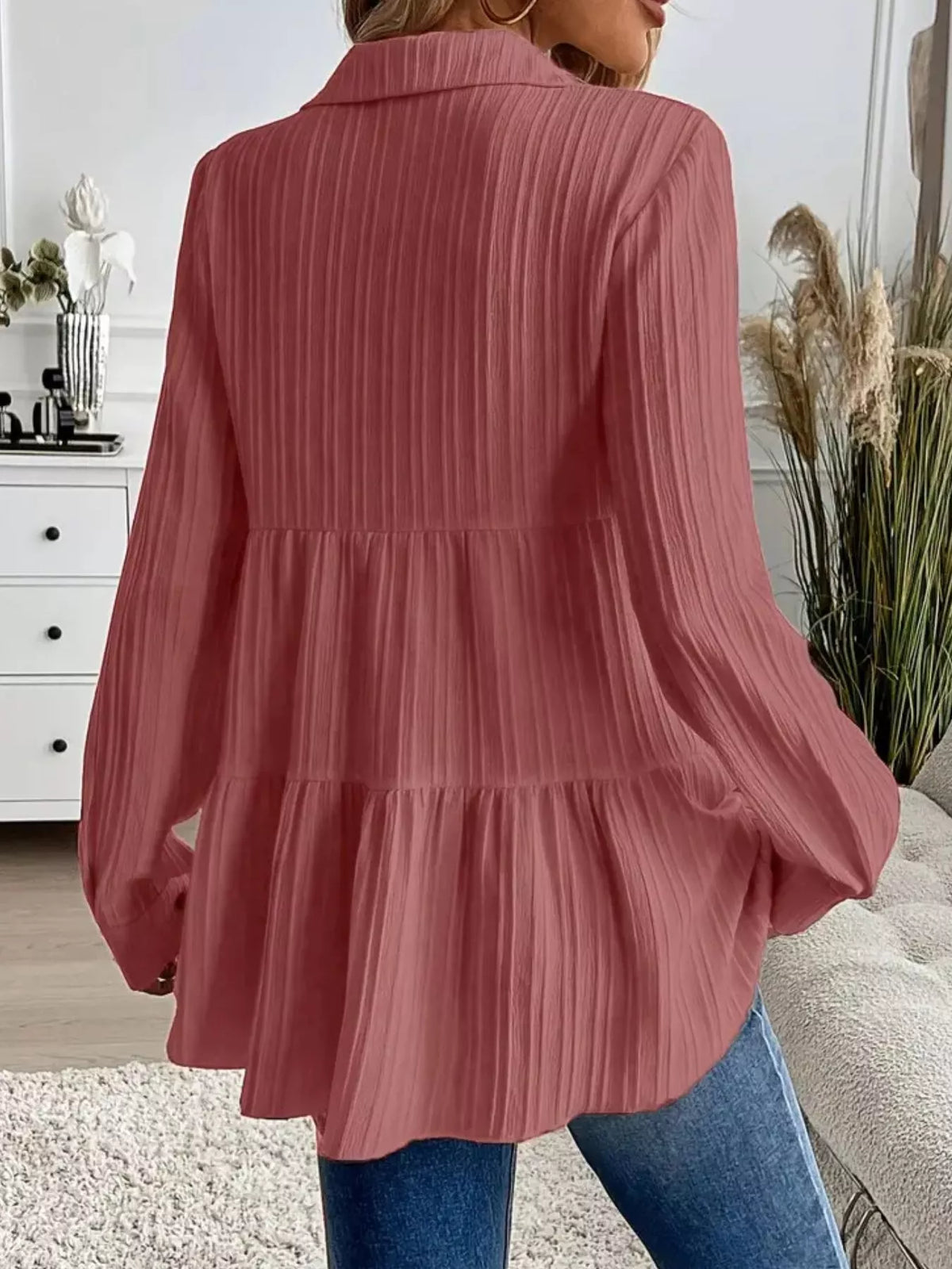 Button-down Long Sleeve Tiered Shirt (28)