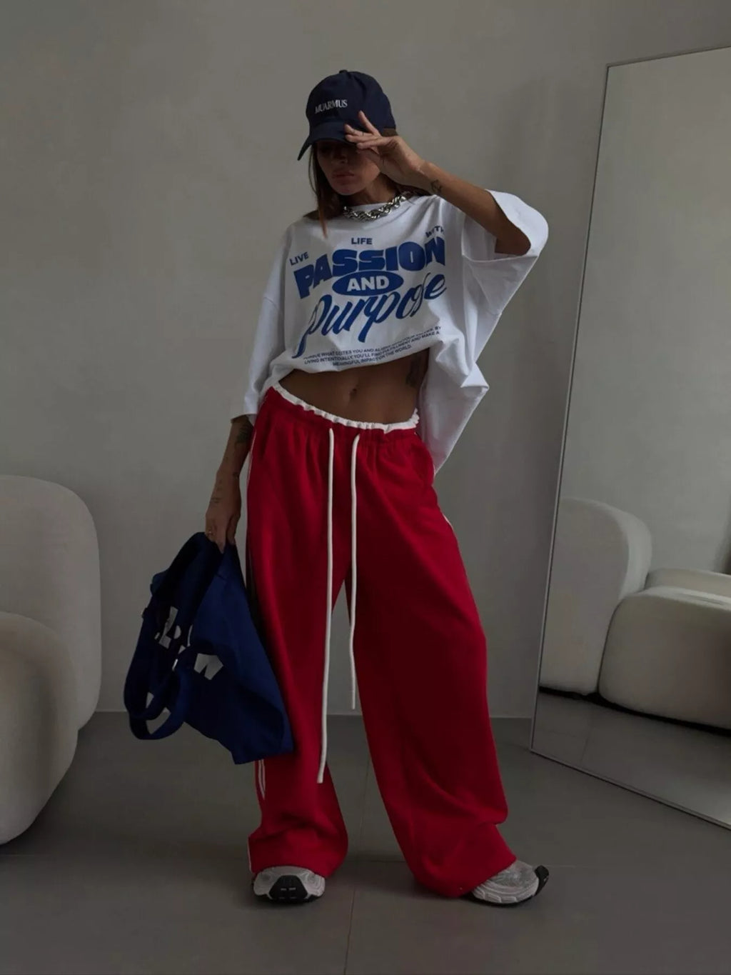 Side Stripes High-waisted Wide-leg Sweatpants (9)