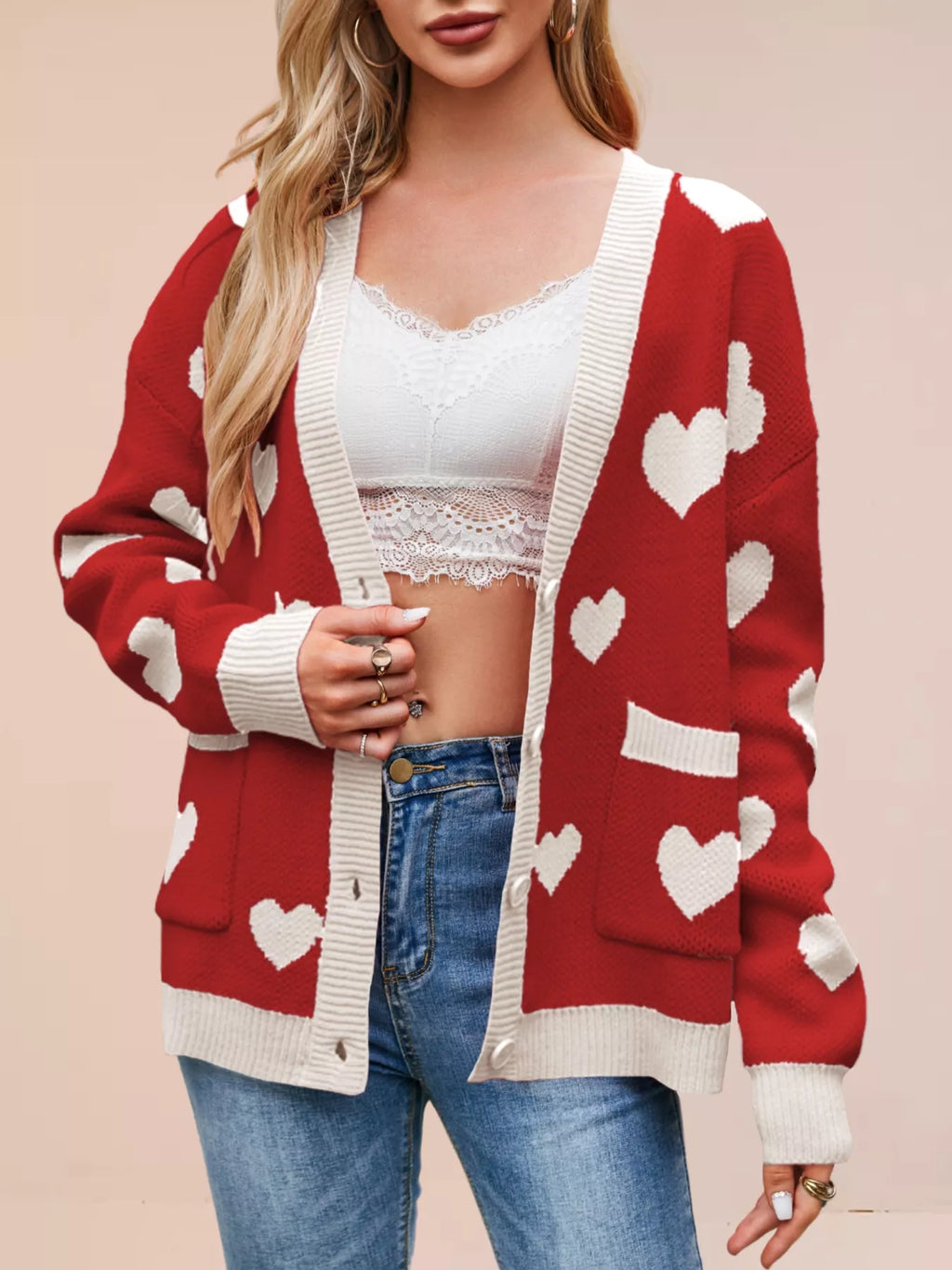 Heart Pattern Button-up Knit Cardigan (11)