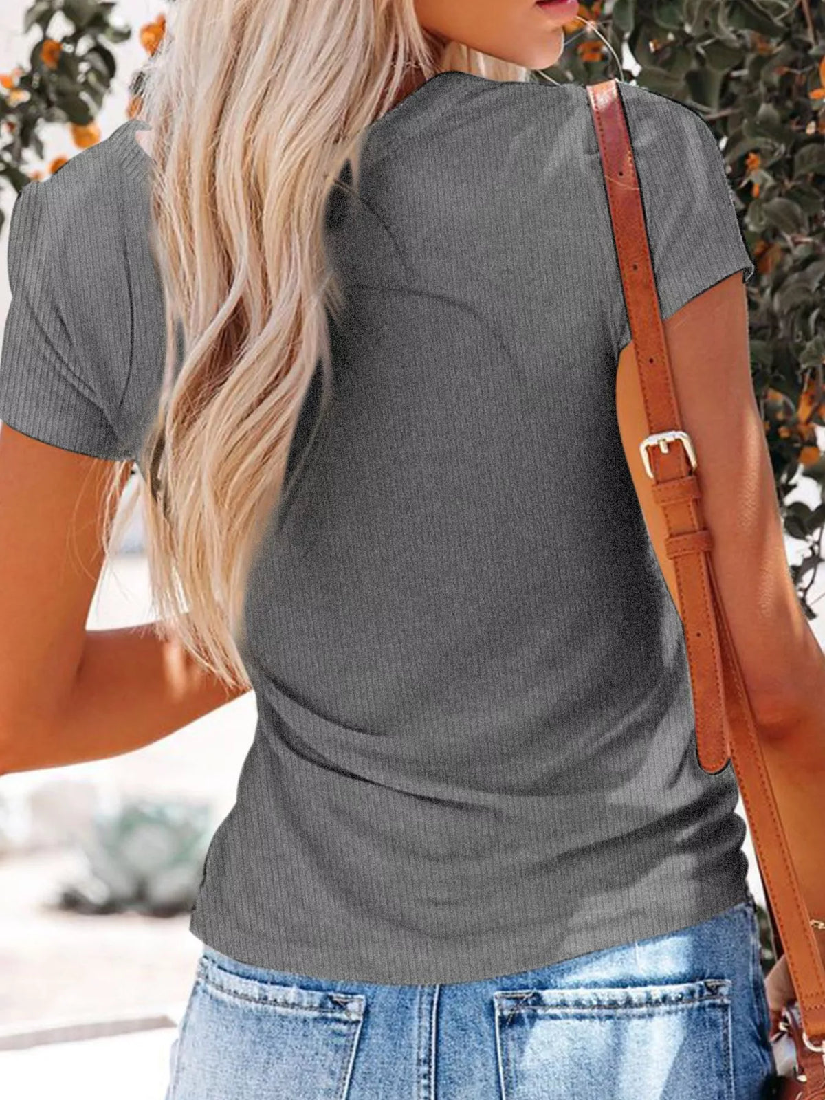 Full Size Casual V-neck Button Detail T-shirt Plus (5)