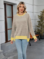 Contrast Trim Round Neck Long Sleeve T-shirt (7)