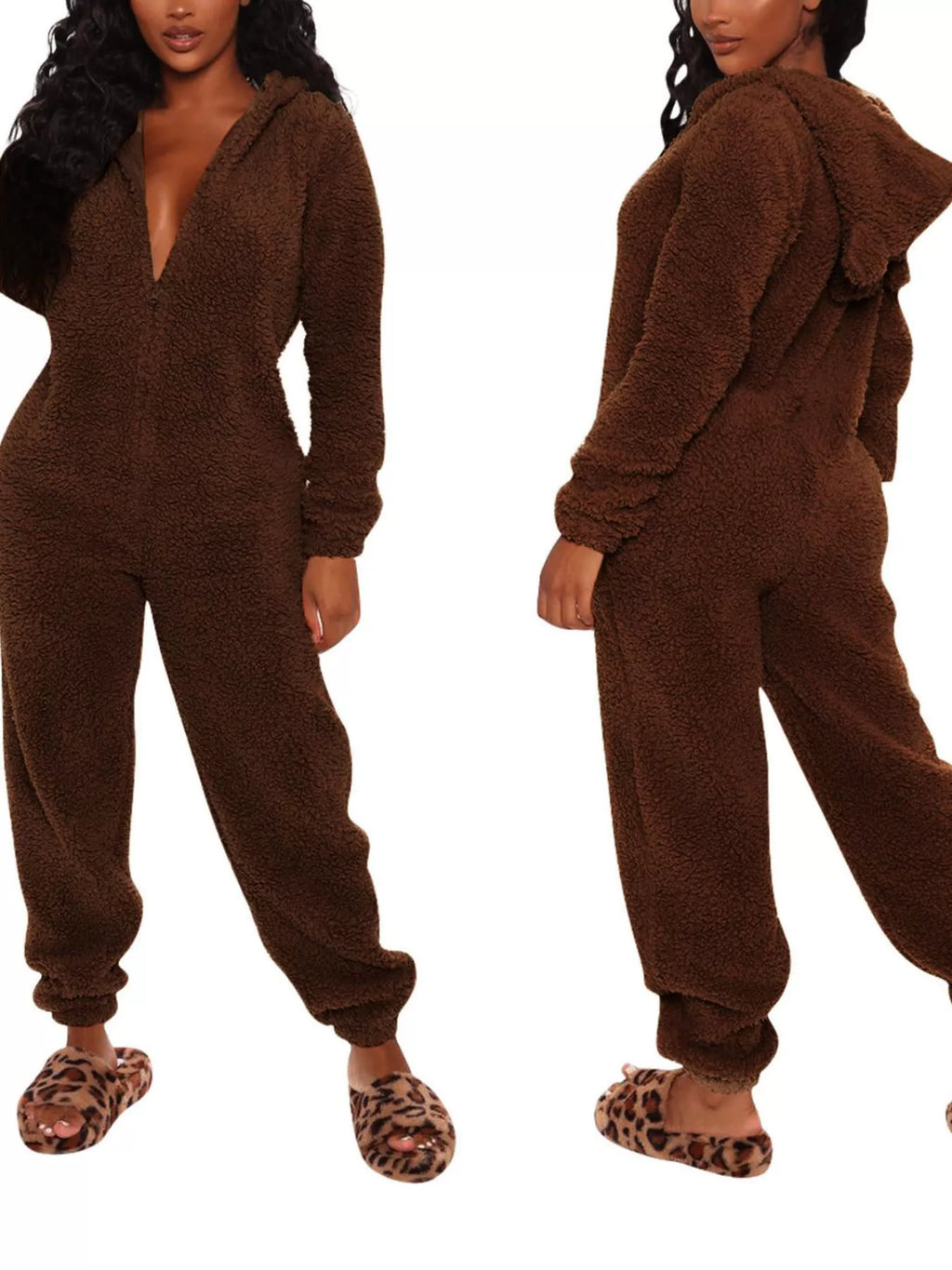 Full Size Fleece Zip-up Hooded Jumpsuit Plus (10)