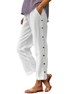 Full Size Side Decor Button Casual Wide Leg Pants Plus (3)