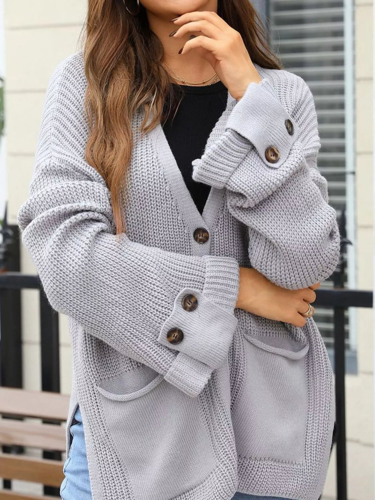 Oversized Knit Button-down Cardigan (9)