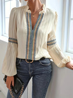 Notched Textured Balloon Sleeve Blouse (2)