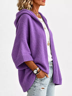 Full Size Hooded Open-front Knit Cardigan Plus (12)