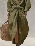 Front-tie Maxi Shirt Dress (6)