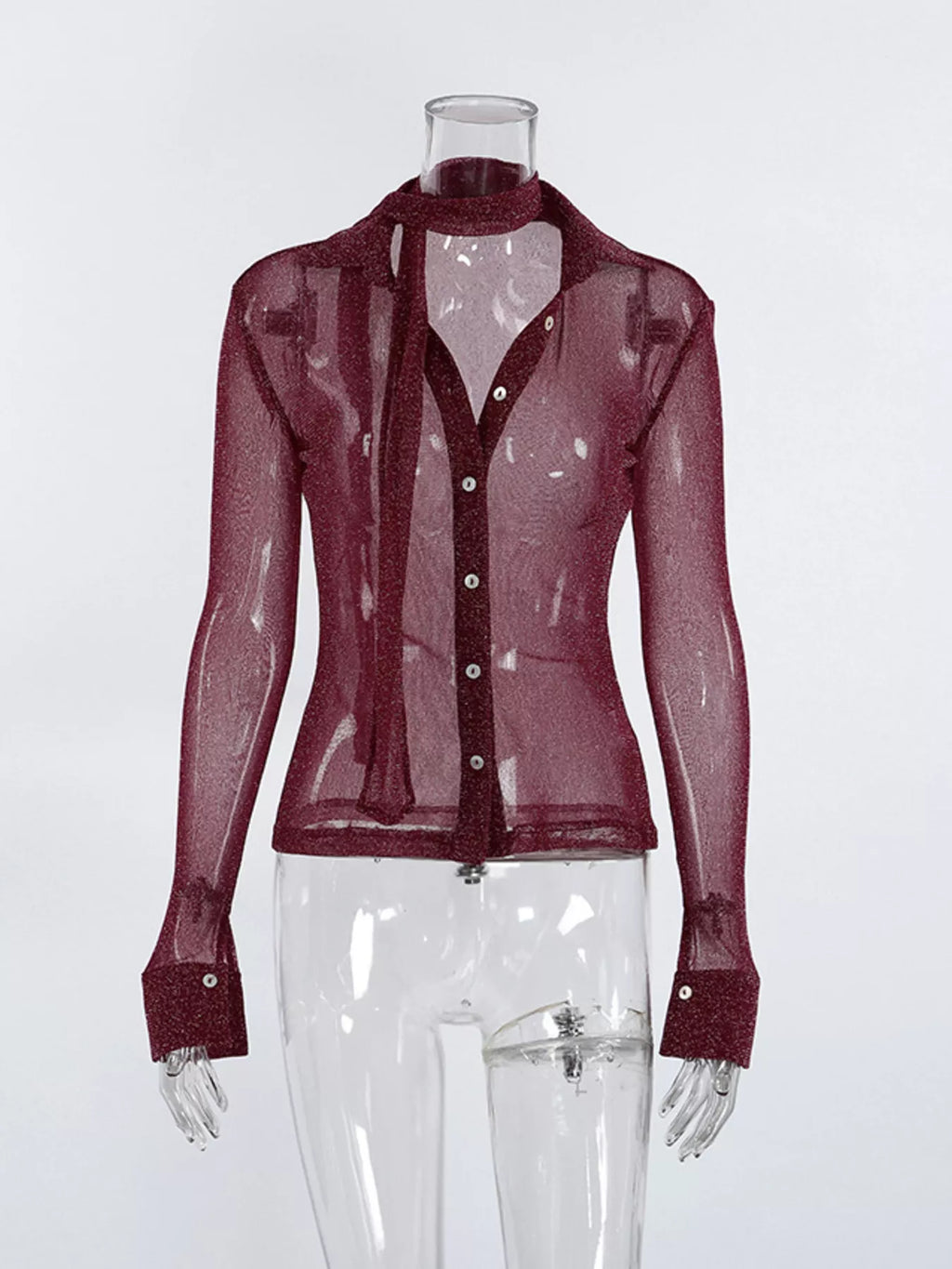 Button Down Long Sleeve Shirt Scarf (6)