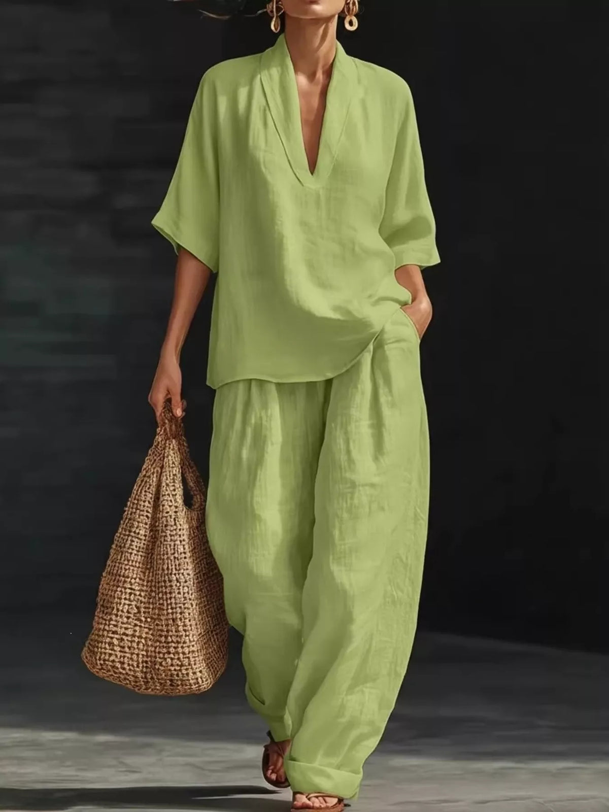 Full Size Half Sleeve Top Wide Leg Pants Set Plus