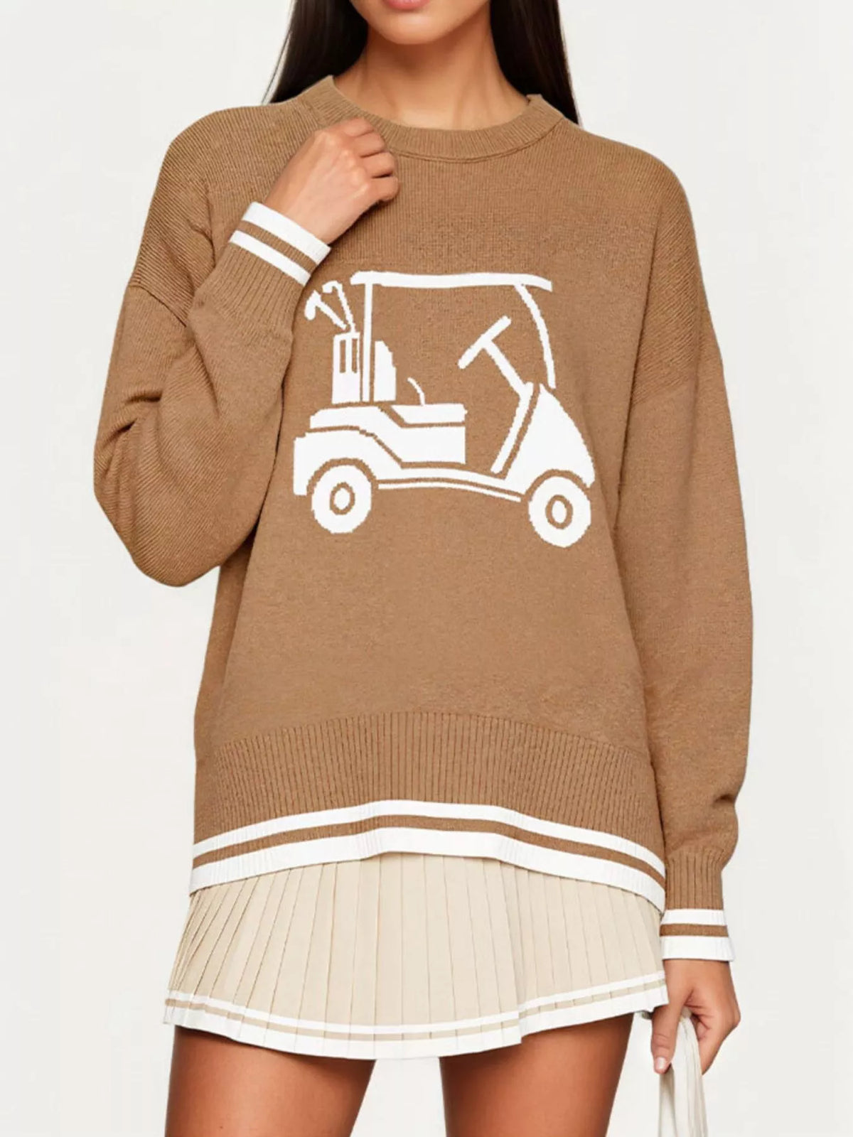 Golf Cart Graphic Dropped Shoulder Sweater (6)