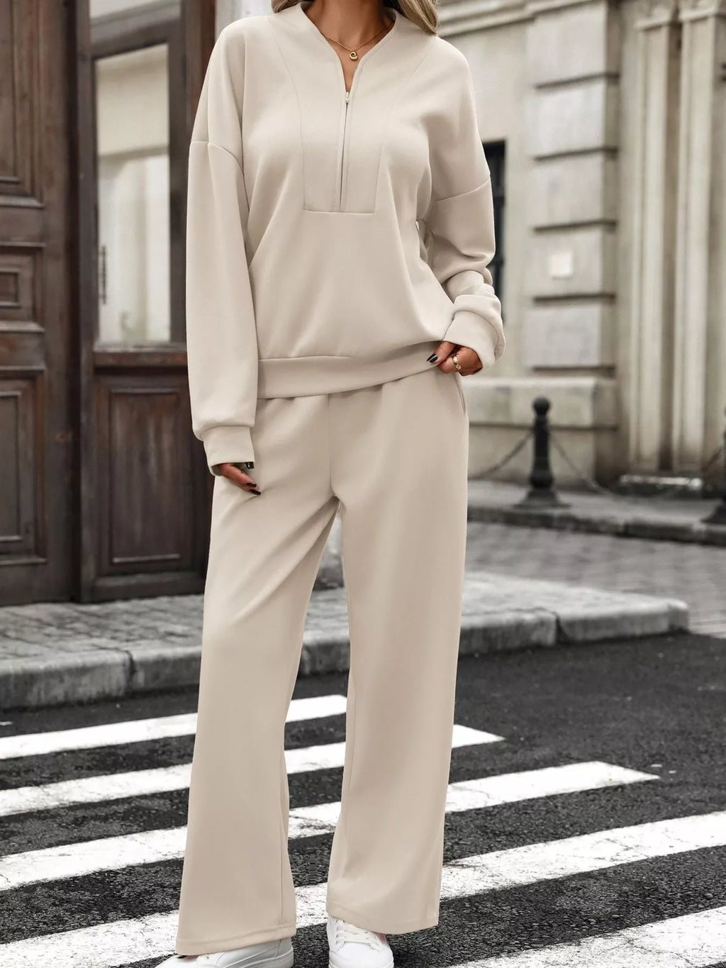 Half Zip Sweatshirt Wide-leg Pants Set (15)