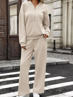 Half Zip Sweatshirt Wide-leg Pants Set (15)