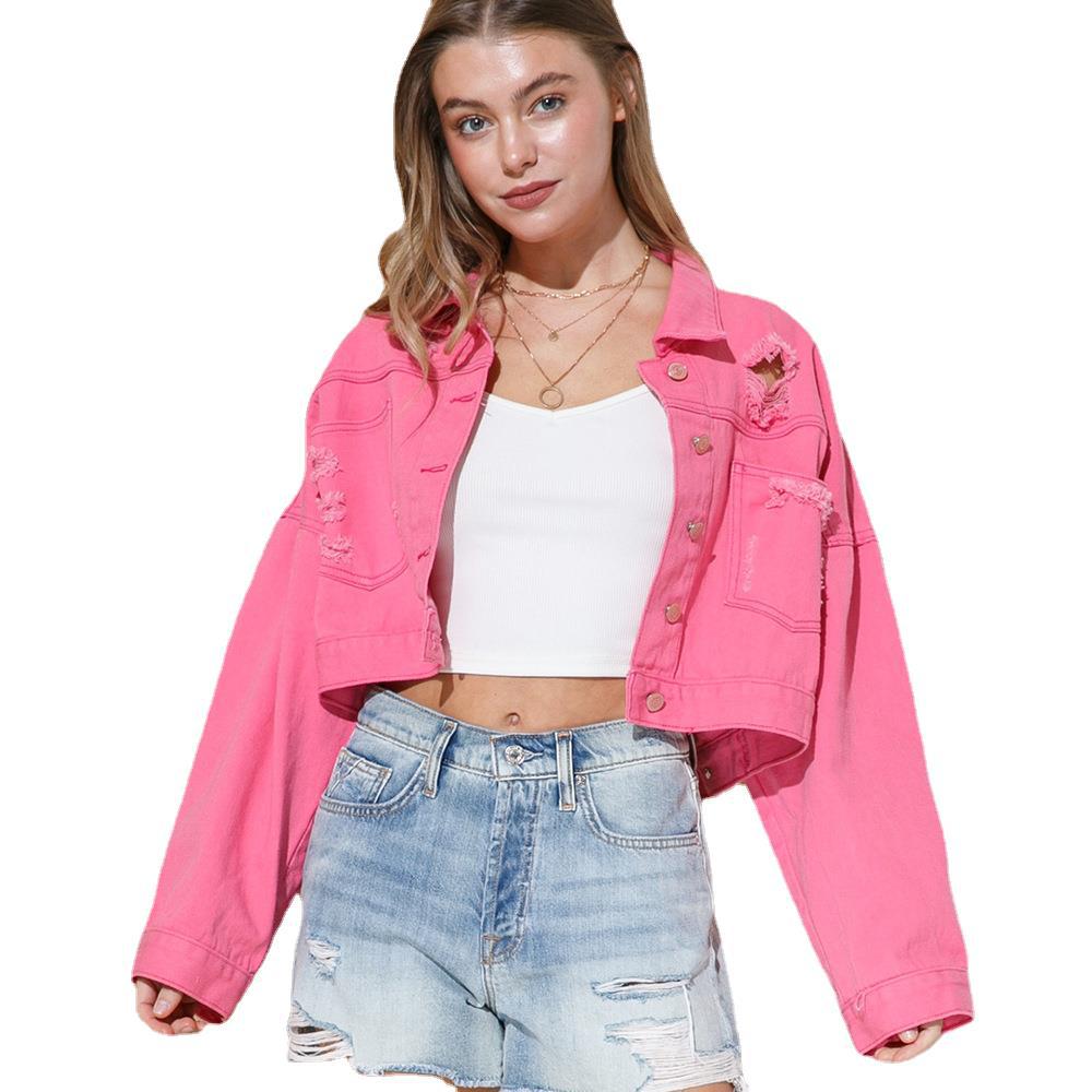 Ripped Rhinestone Denim Jacket Tassel Long Sleeve photo 11