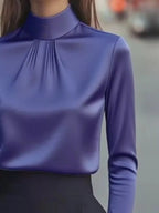Mock Neck Long Sleeve Blouse Pleated Detail (9)