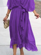 Full Size Flowy Tie Front Midi Dress Flutter Sleeves Plus (18)