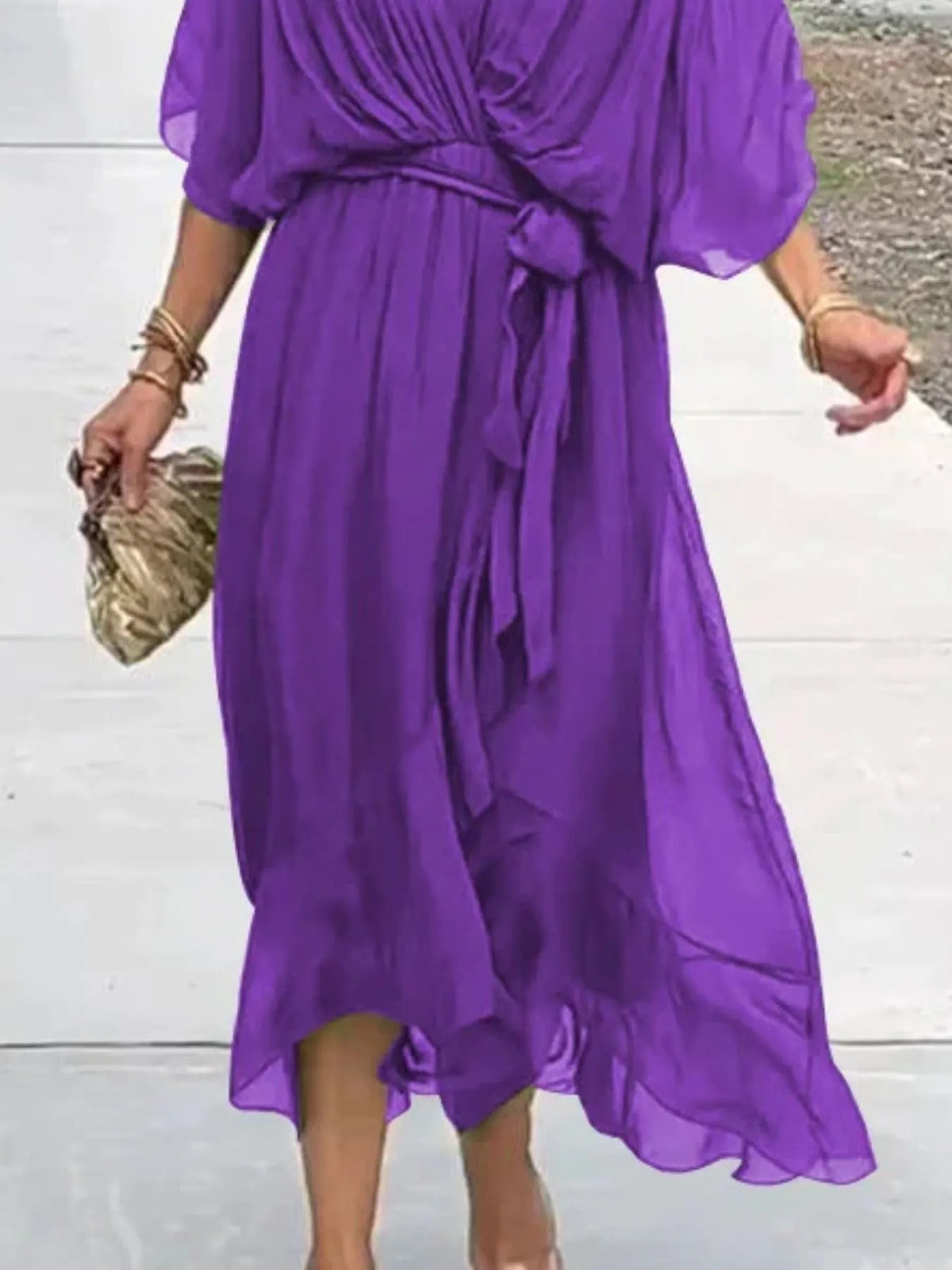 Full Size Flowy Tie Front Midi Dress Flutter Sleeves Plus (18)