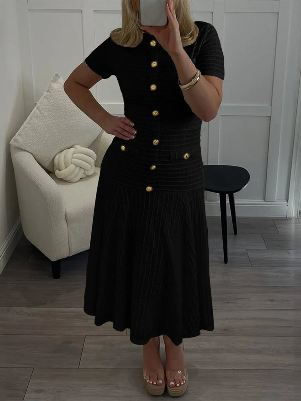 Textured Knit Short Sleeve Dress (2)