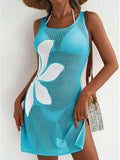Side Slit Flower Crochet Knit Cover Up Dress