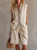 Sleeveless Button Up Top Shorts Set