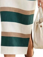 Striped Polo Collar Long Sleeve Sweater Dress (2)