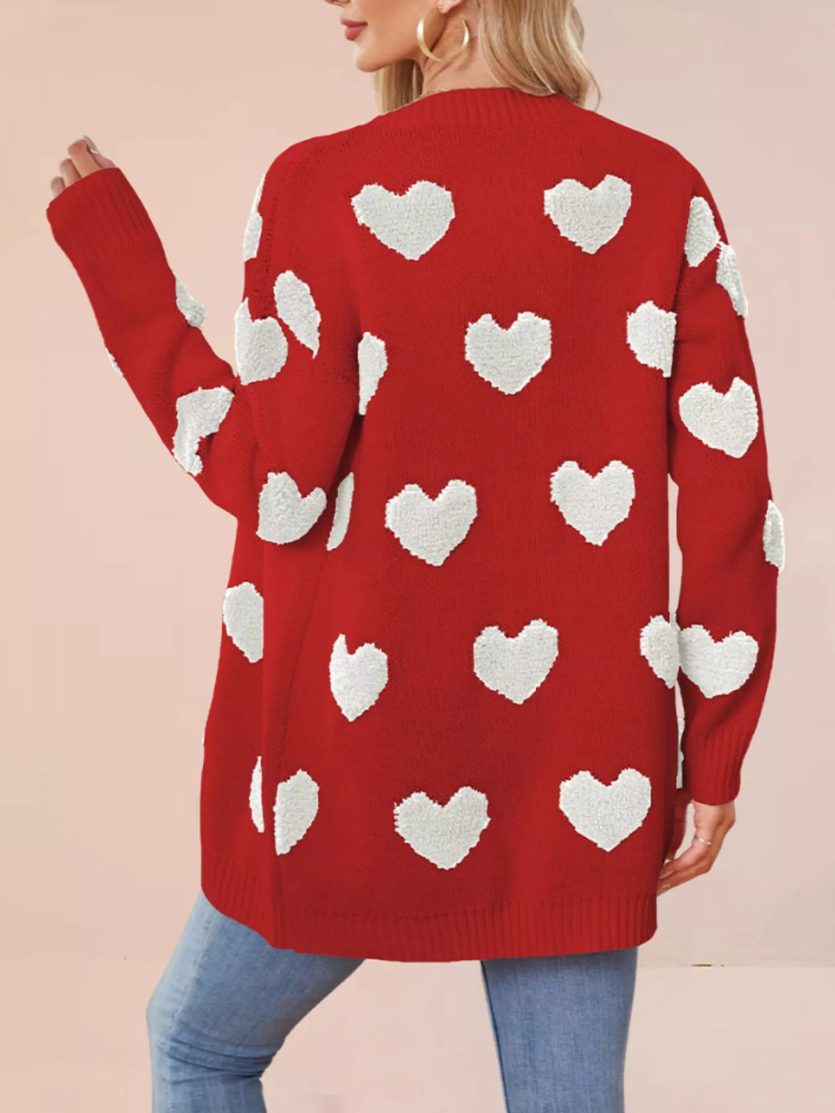 Heart Pattern V-neck Button-down Knit Cardigan (3)