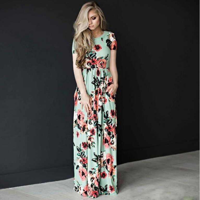 Flower Print Maxi Dress variant CJNSSYLY00207-Green-XL|CJNSSYLY00207-Green-M|CJNSSYLY00207-Green-XXL|CJNSSYLY00207-Green-3XL|CJNSSYLY00207-Green-S|CJNSSYLY00207-Green-L