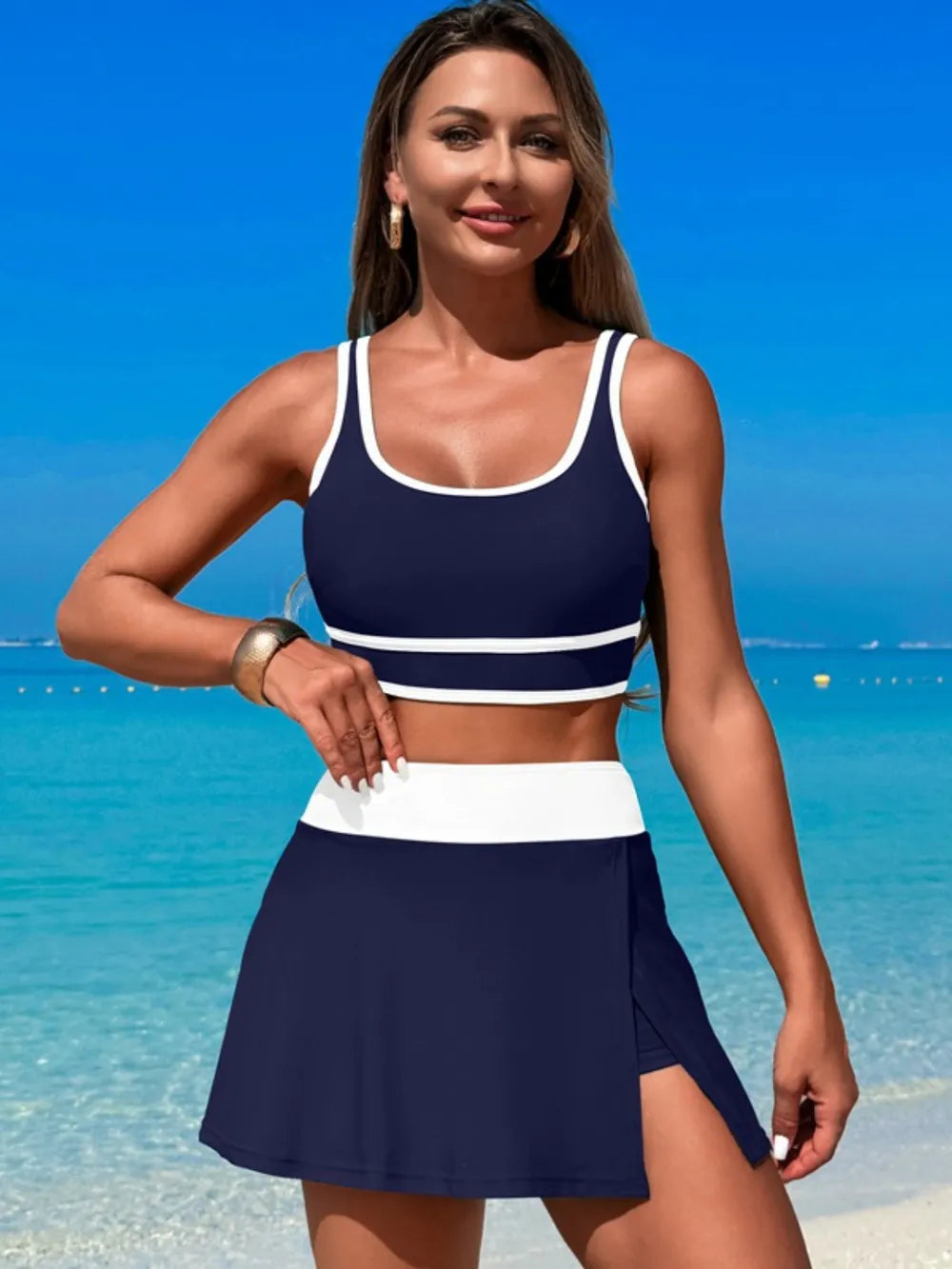 Scoop Neck Top Skort Swim Set (23)