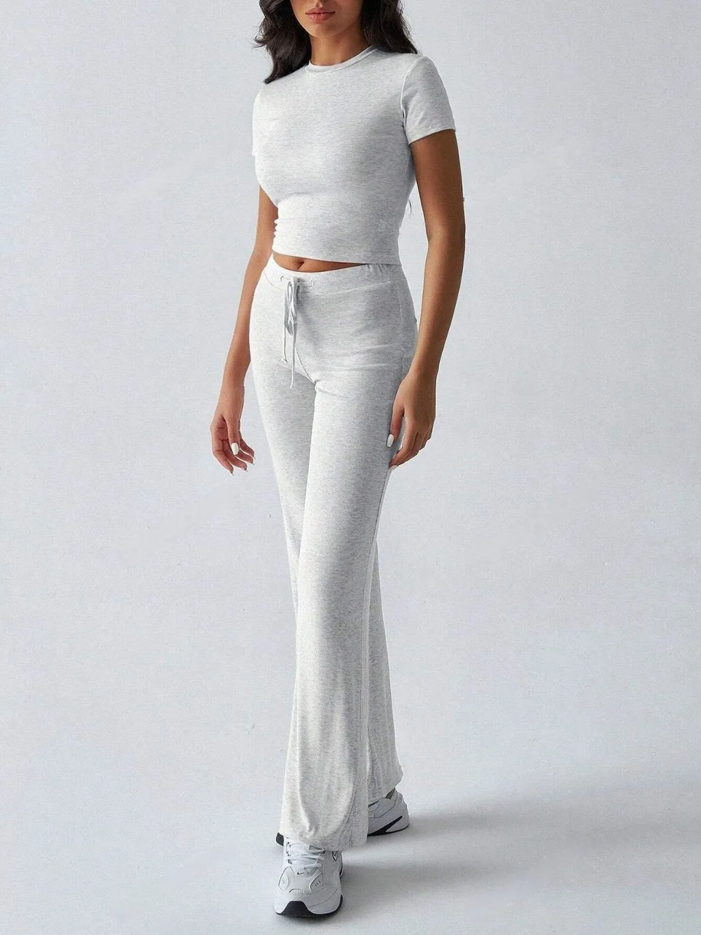 Round Neck Short Sleeve Top Pants Set (4)