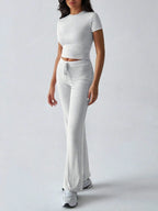Round Neck Short Sleeve Top Pants Set (4)