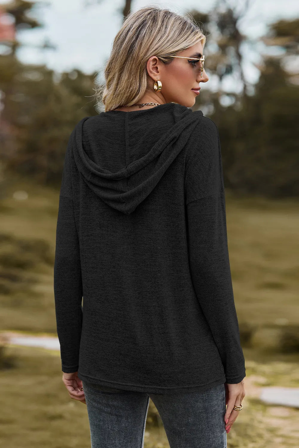 Drawstring Dropped Shoulder Hooded T-shirt (15)