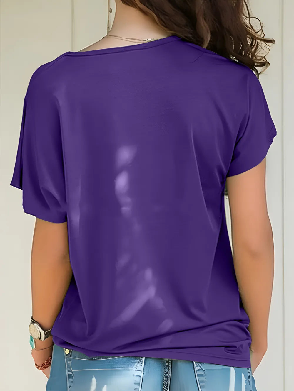 Asymmetrical Neck Short Sleeve T-shirt (18)