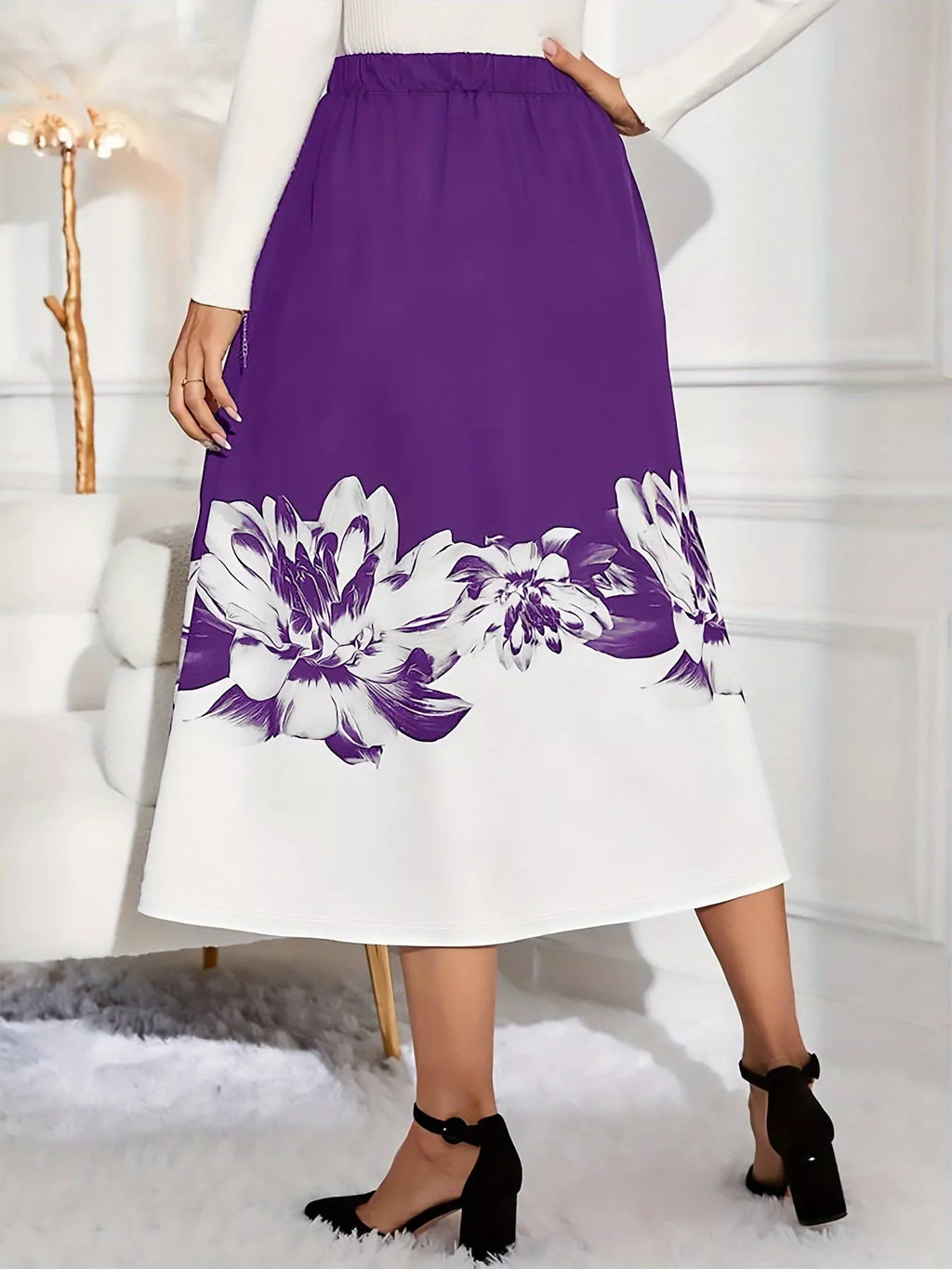 Floral Print A-line Midi Skirt (2)