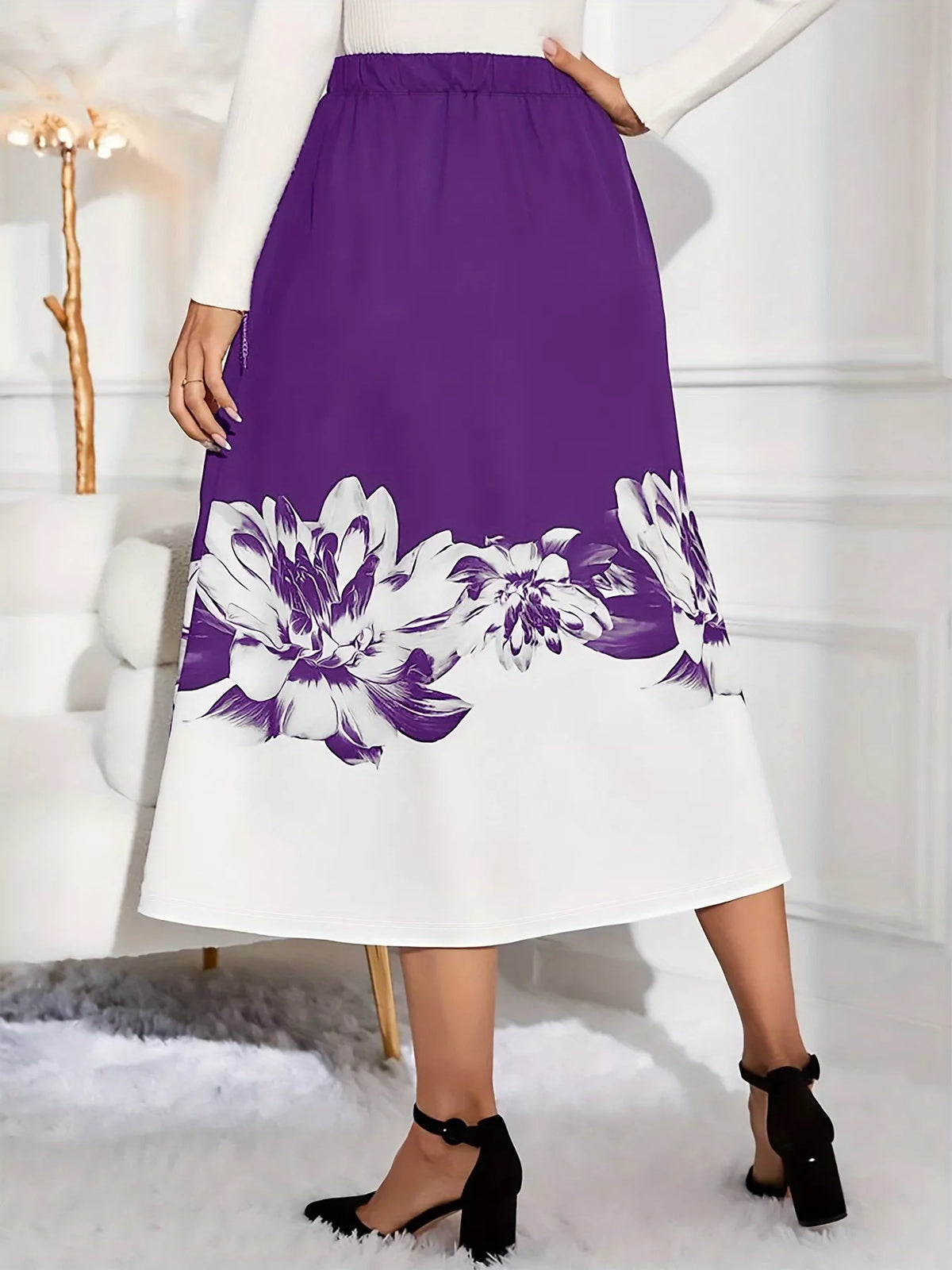 Floral Print A-line Midi Skirt (2)