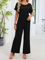 Lace Detail Short Sleeve Top Pants Set (22)