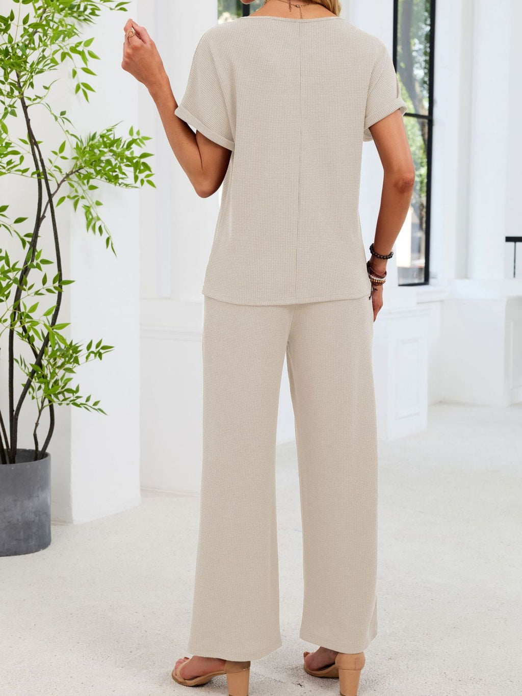 Lace Detail Short Sleeve Top Pants Set (12)