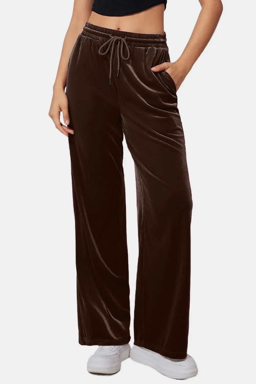 Drawstring Elastic Waist Straight Leg Pants (11)