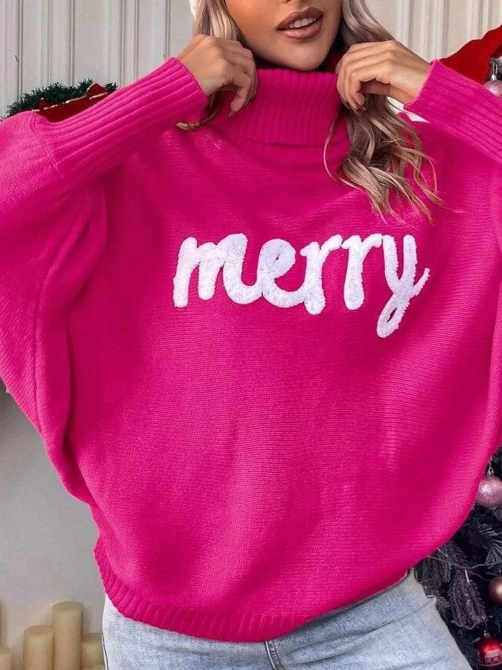 Merry Turtleneck Long Sleeve Christmas Sweater (15)